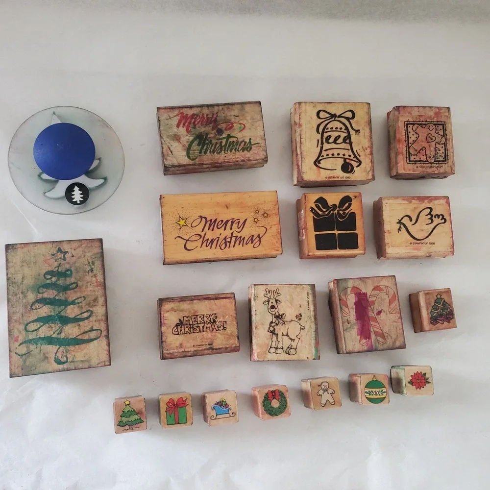 Vintage Christmas Rubber Stamp Lot Stampin Up Hero Arts Holiday Crafting 19pc